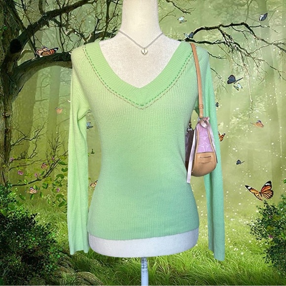 Y2k Wet Seal Lime Green Pullover Sweater Top Size L - Picture 1 of 9